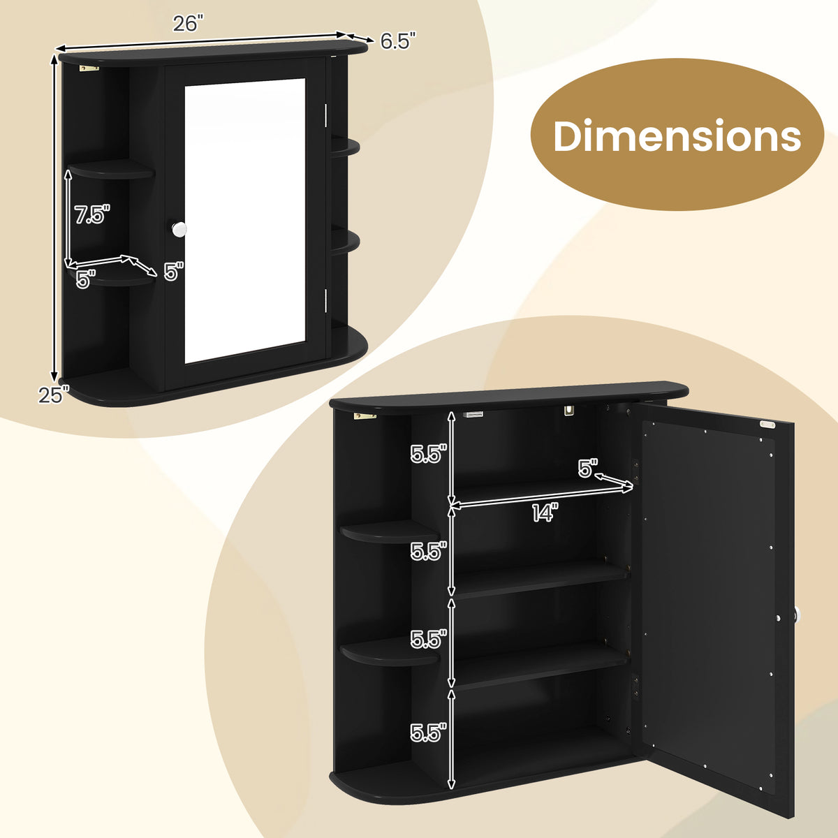 Wall Mounted Bathroom Mirror Cabinet With Storage Shelves, Black Wall Cabinets at Gallery Canada