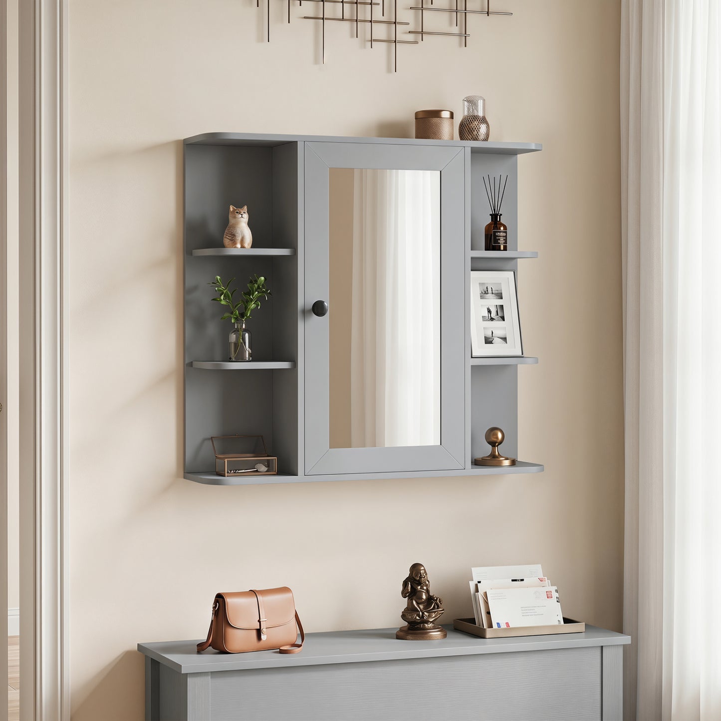 Wall Mounted Medicine Cabinet with Mirror, Gray Floor Cabinets at Gallery Canada