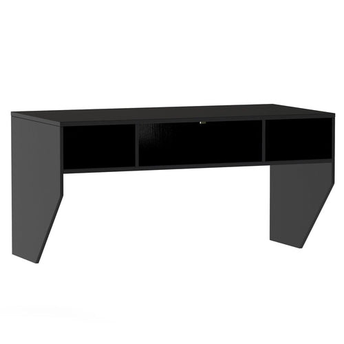 Wall-Mounted Computer Desk Floating Laptop Desk with 3 Storage Compartments, Black