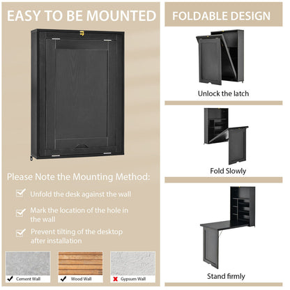 Wall Mounted Fold-Out Convertible Floating Desk Space Saver, Black Laptop Tables & Printer Stands at Gallery Canada