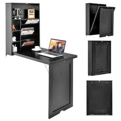 Wall Mounted Fold-Out Convertible Floating Desk Space Saver, Black Laptop Tables & Printer Stands at Gallery Canada