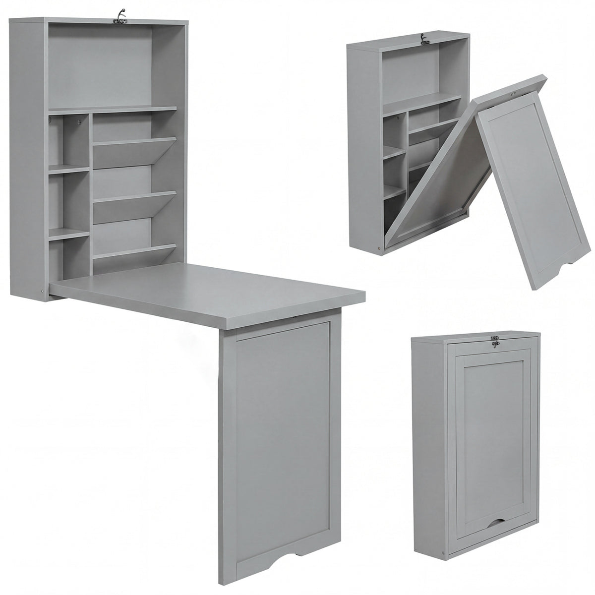 Wall Mounted Fold Out Floating Desk, Gray Laptop Tables & Printer Stands Gray at Gallery Canada