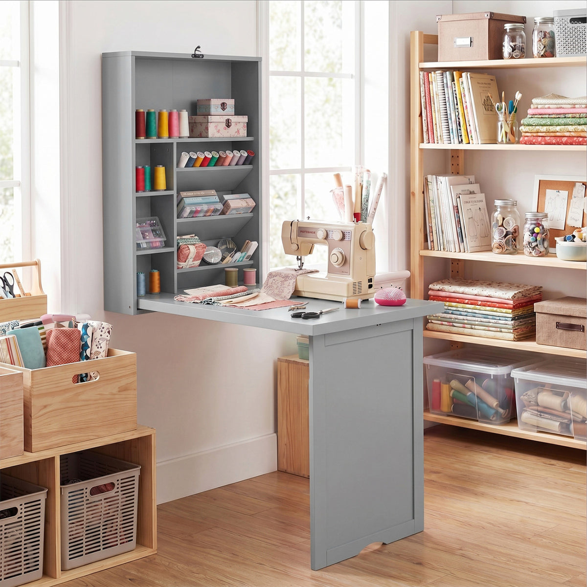 Wall Mounted Fold Out Floating Desk, Gray Laptop Tables & Printer Stands at Gallery Canada