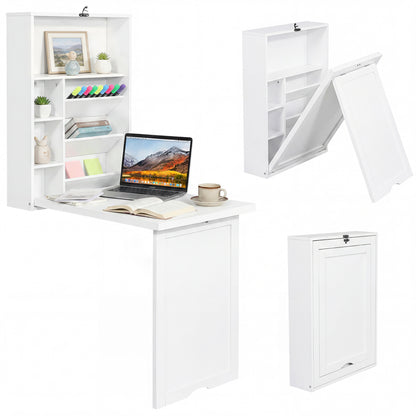 Wall Mounted Fold-Out Convertible Floating Desk Space Saver, White Laptop Tables & Printer Stands at Gallery Canada