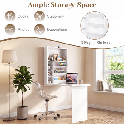Wall Mounted Fold-Out Convertible Floating Desk Space Saver, White Laptop Tables & Printer Stands at Gallery Canada