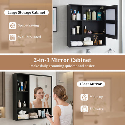 Wall-Mounted Mirror Cabinet with 2 Hidden Shelves and 3 Open Compartments, Black Wall Cabinets at Gallery Canada