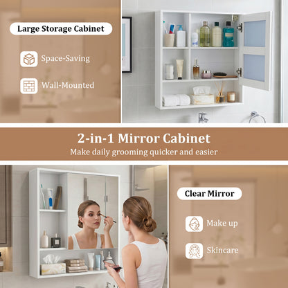 Wall-Mounted Mirror Cabinet, 2 Hidden Shelves, 3 Compartments, White Wall Cabinets at Gallery Canada