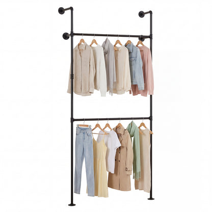 Wall Mounted Pipe Clothing Rack, 2 Hanging Rods, Black Clothing & Closet Storage at Gallery Canada
