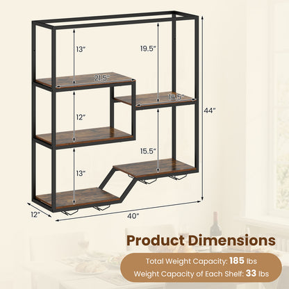 Wall Mounted Wine Rack 6-Tier Hanging Bar Shelf with Bottle Display Shelf and Glass Holder, Rustic Brown Wine Racks at Gallery Canada