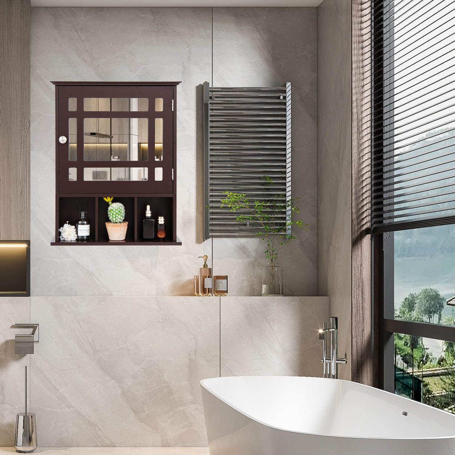 Wall Mounted Mirrored Bathroom Cabinet, Brown Wall Cabinets at Gallery Canada