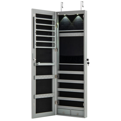 Wall Door Mounted Mirrored Jewelry Cabinet With Lights, Gray Jewelry Armoires at Gallery Canada