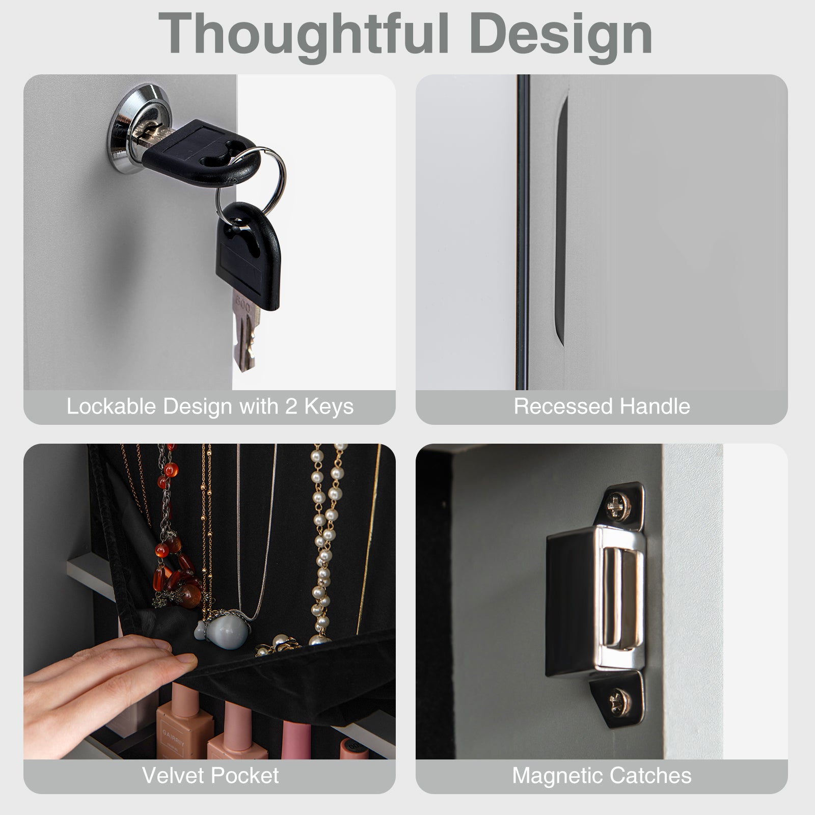 Wall Door Mounted Mirrored Jewelry Cabinet With Lights, Gray Jewelry Armoires at Gallery Canada