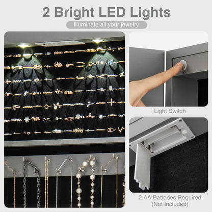 Wall Door Mounted Mirrored Jewelry Cabinet With Lights, Gray Jewelry Armoires at Gallery Canada