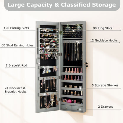 Wall Door Mounted Mirrored Jewelry Cabinet With Lights, Gray Jewelry Armoires at Gallery Canada