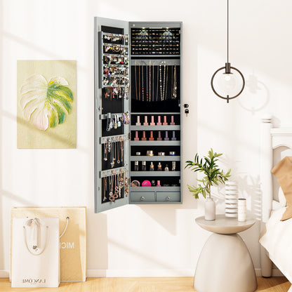 Wall Door Mounted Mirrored Jewelry Cabinet With Lights, Gray Jewelry Armoires at Gallery Canada