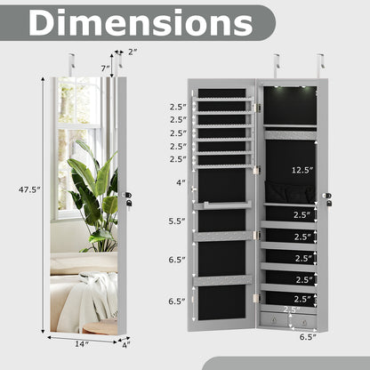Wall Door Mounted Mirrored Jewelry Cabinet With Lights, Gray Jewelry Armoires at Gallery Canada