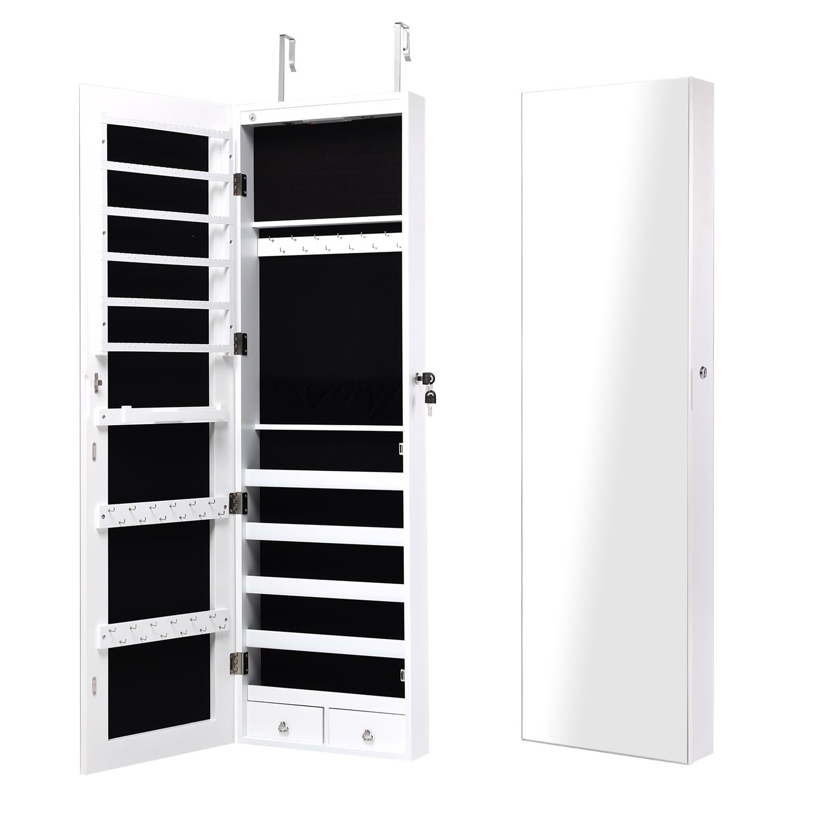 Wall Mounted Mirrored Jewelry Cabinet With Lights, White Jewelry Armoires White at Gallery Canada
