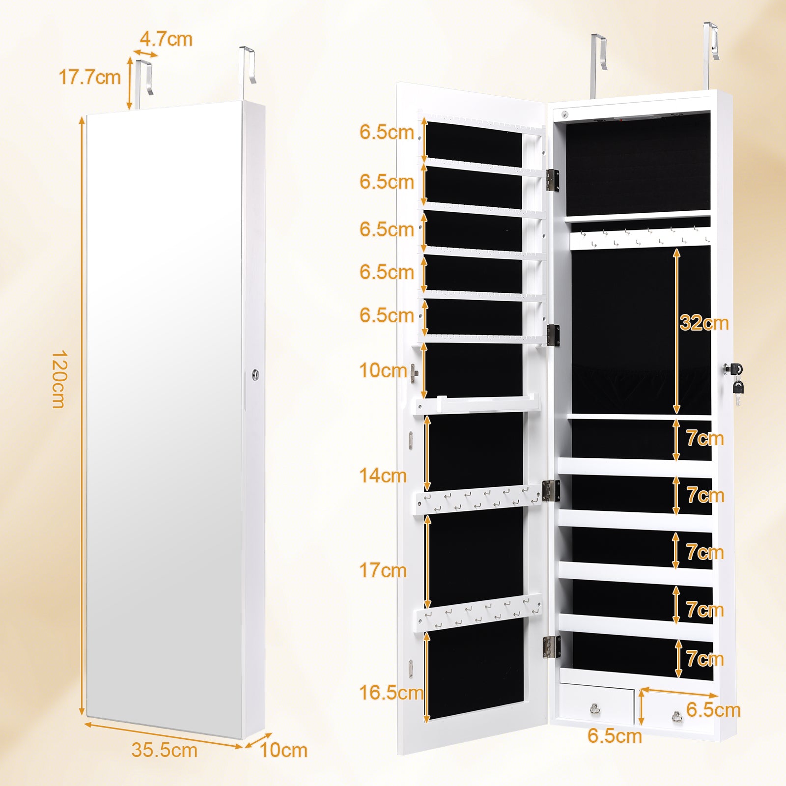 Wall Mounted Mirrored Jewelry Cabinet With Lights, White Jewelry Armoires at Gallery Canada