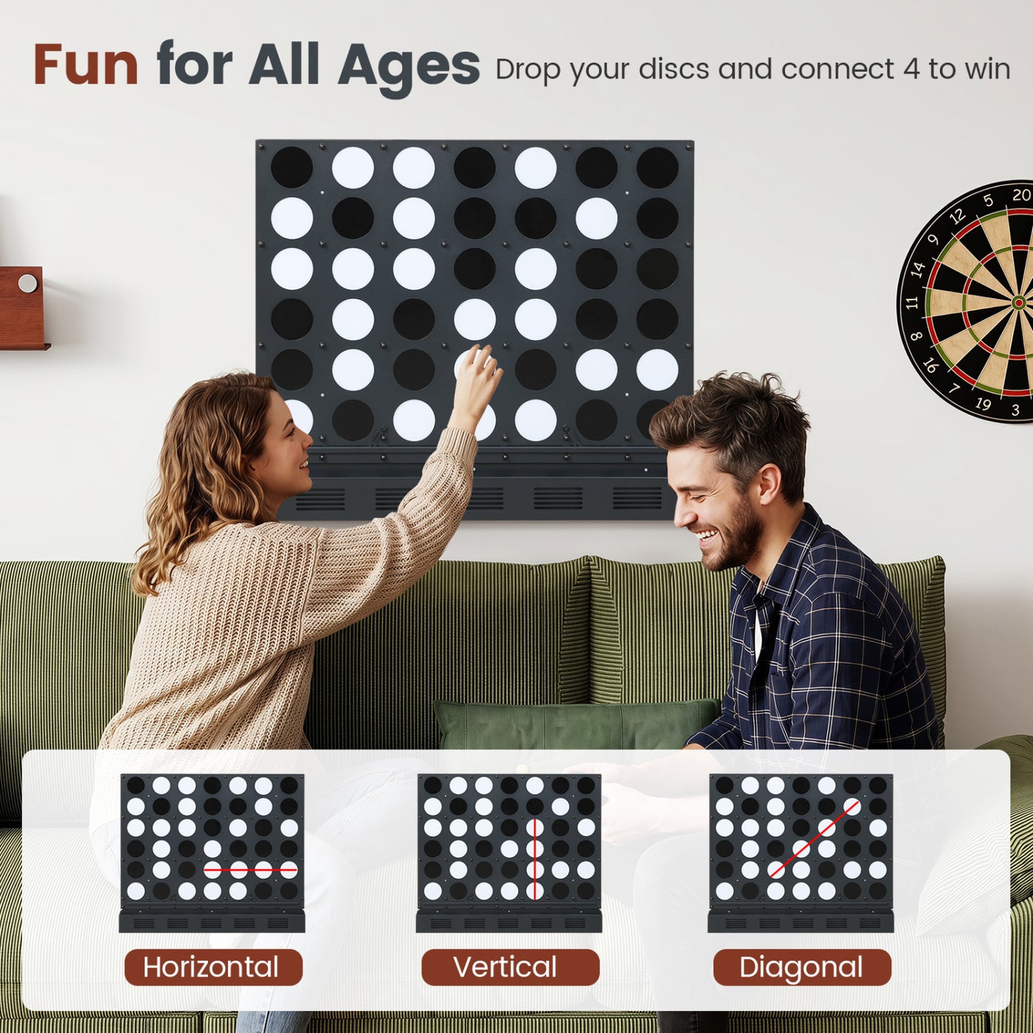 Wall-Mounted Connect-4 Game, Metal, Acrylic Discs, Black Lawn Games at Gallery Canada