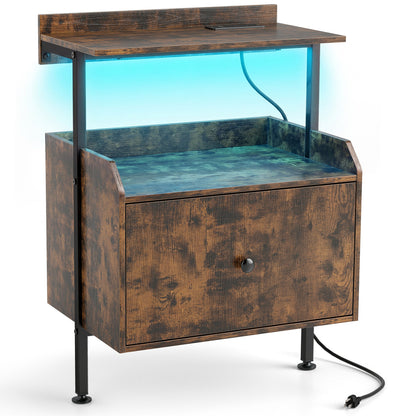 Wall-Mounted Nightstand, LED Lights, Charging Station, Rustic Brown Nightstands at Gallery Canada