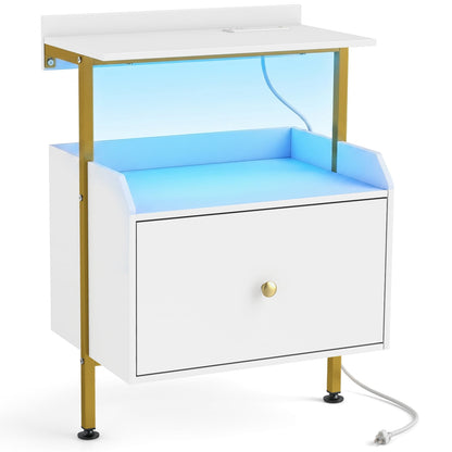 Wall-Mounted Nightstand with LED Lights, Charging Station, White Nightstands at Gallery Canada