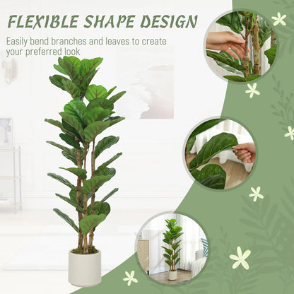 4FT Artificial Fiddle Leaf Fig Tree, Solid Wood Trunk, Green Artificial Trees at Gallery Canada