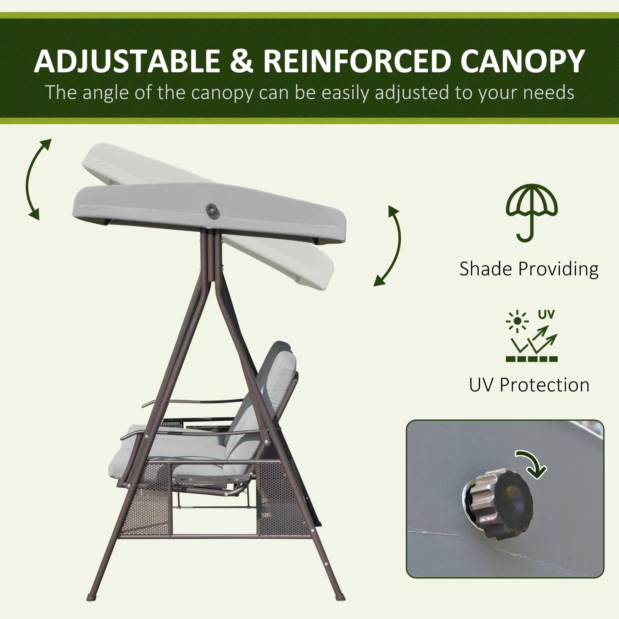 3-Person Steel Canopy Swing, Cushioned Seat, Light Grey Patio Swings with Stand at Gallery Canada