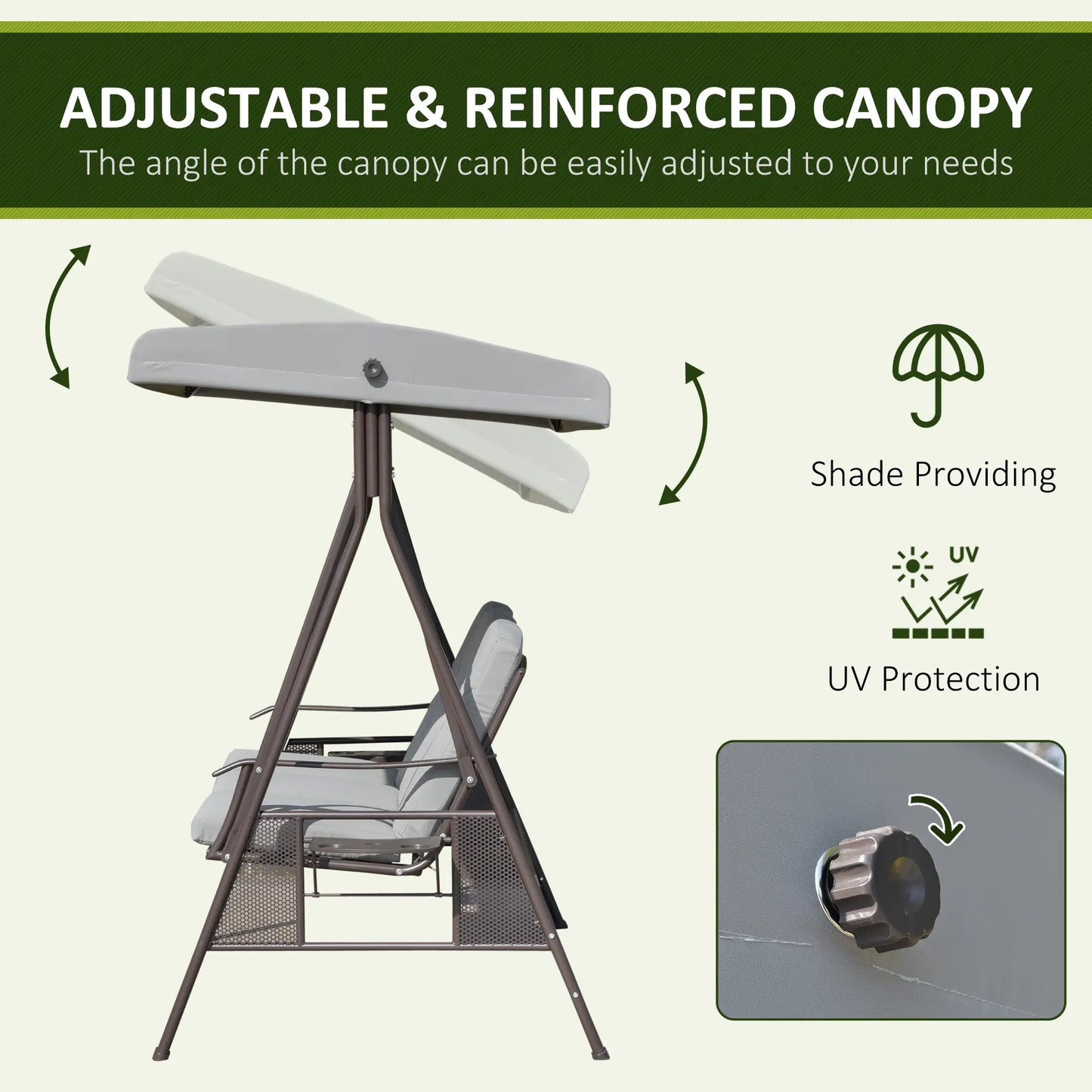 3-Person Steel Canopy Swing, Cushioned Seat, Light Grey Patio Swings with Stand at Gallery Canada