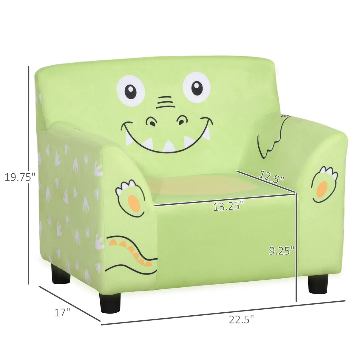 Kids Sofa, Armrest Chair, Toddler Couch, Cute Animal Print, Velvet, Eucalyptus Wood, Green Kids Chairs & Seating at Gallery Canada