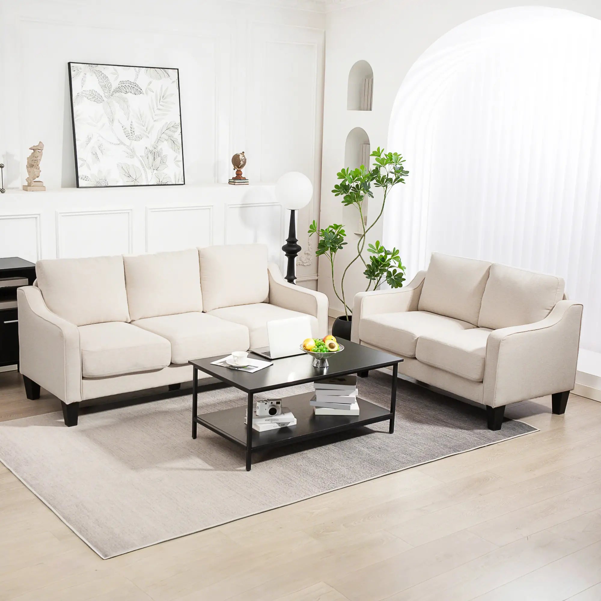 3 Seater Sofa, Modern Linen Couch, Pocket Spring, Thick Padded, Beige 3-Seater Sofas at Gallery Canada