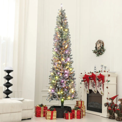 9ft Prelit Pencil Christmas Tree, Flocked, 895 Tips, Dual Color LEDs Pre Lit Christmas Trees at Gallery Canada