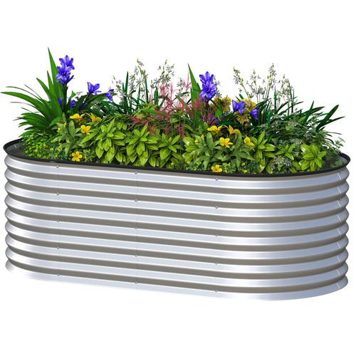 Galvanized Raised Garden Bed, 5 x 2.5 x 2 ft, Oval Planter Box, Silver