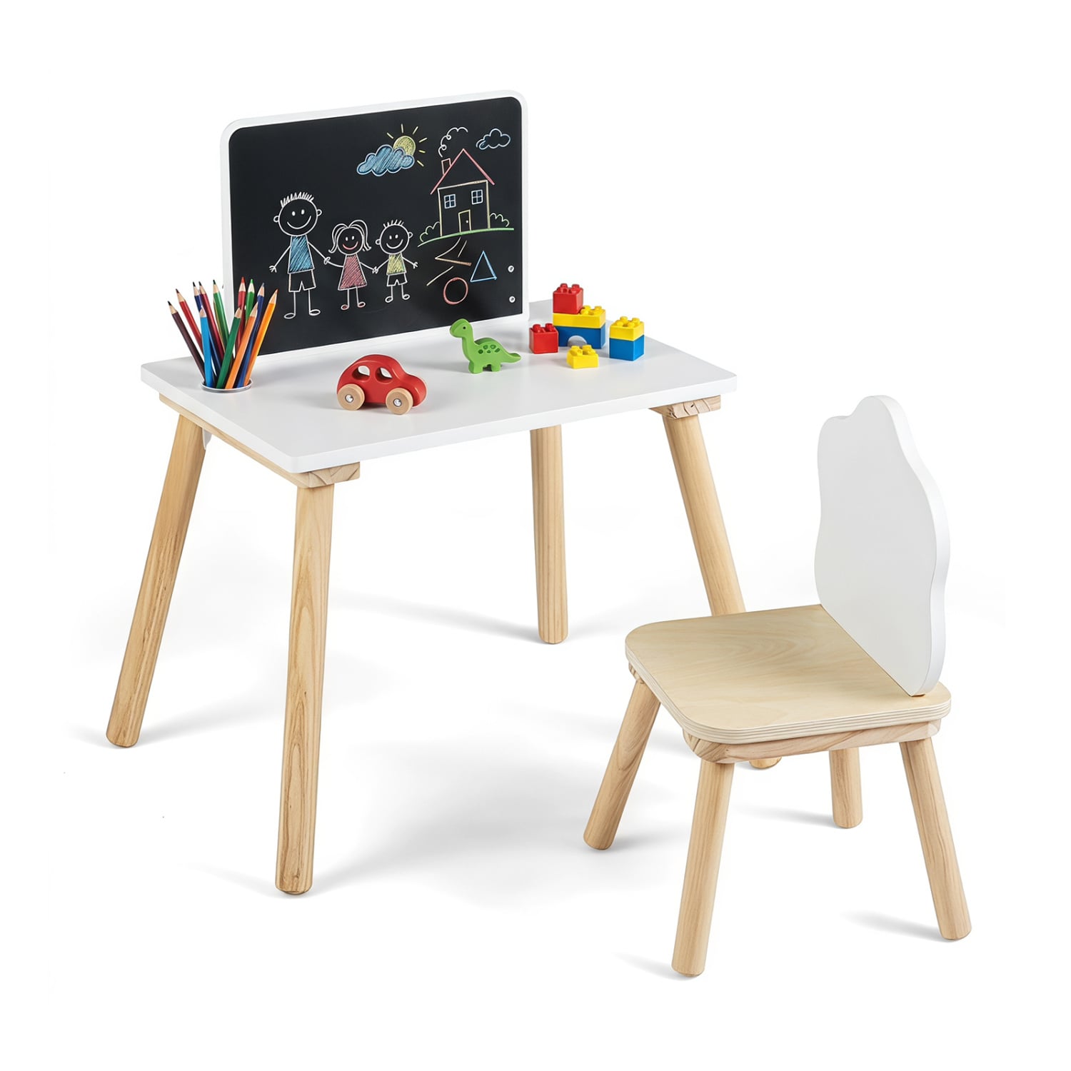 Weaning Table and Chair Set With Chalkboard Kids Table & Chair Sets White + Natural at Gallery Canada