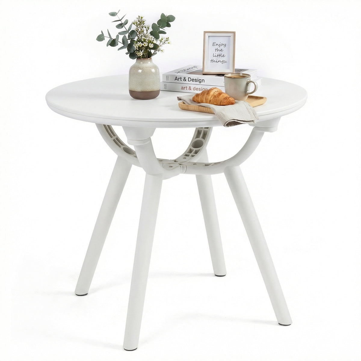 Weather-Resistant Small End Table, 1 Piece, White Patio Coffee Tables at Gallery Canada