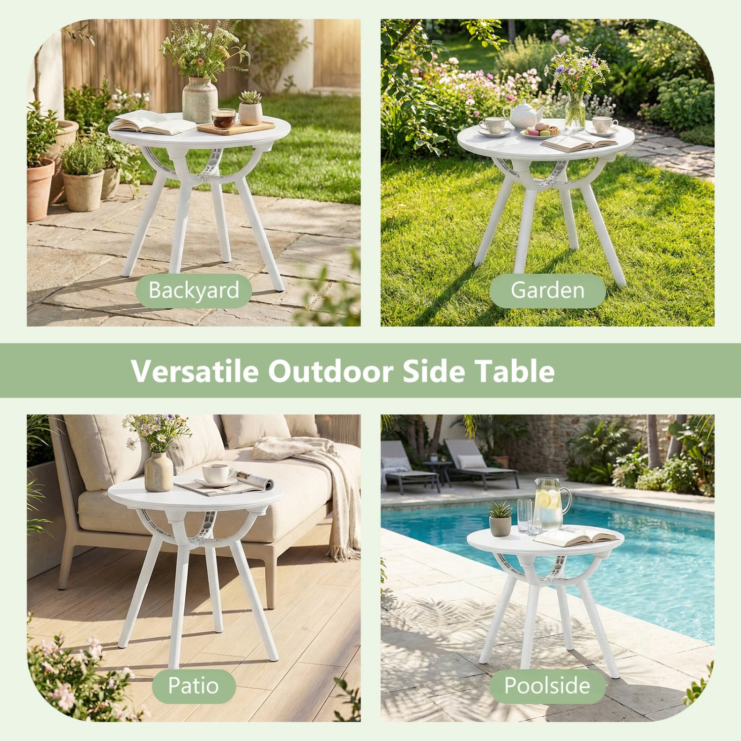 Weather-Resistant Small End Table, 1 Piece, White Patio Coffee Tables at Gallery Canada