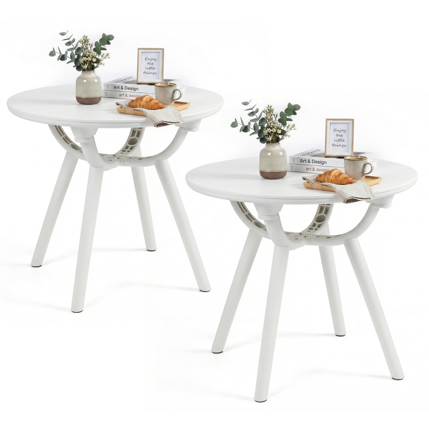 Weather-Resistant Circular End Table, Set of 2, White Patio Coffee Tables at Gallery Canada