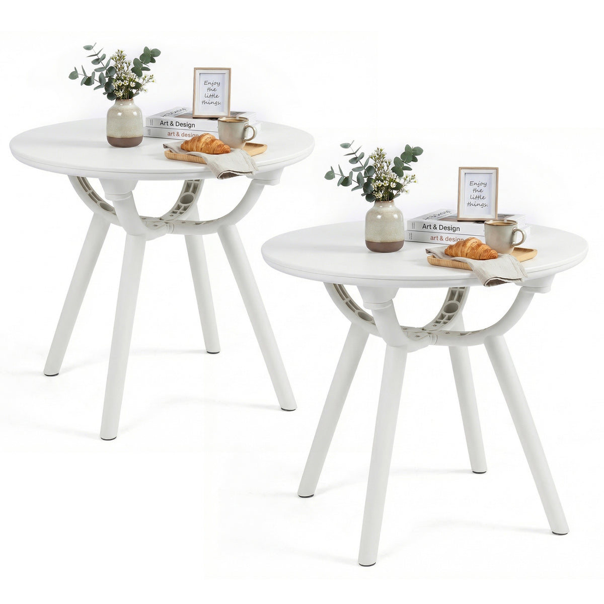 Weather-Resistant Circular End Table, Set of 2, White Patio Coffee Tables at Gallery Canada
