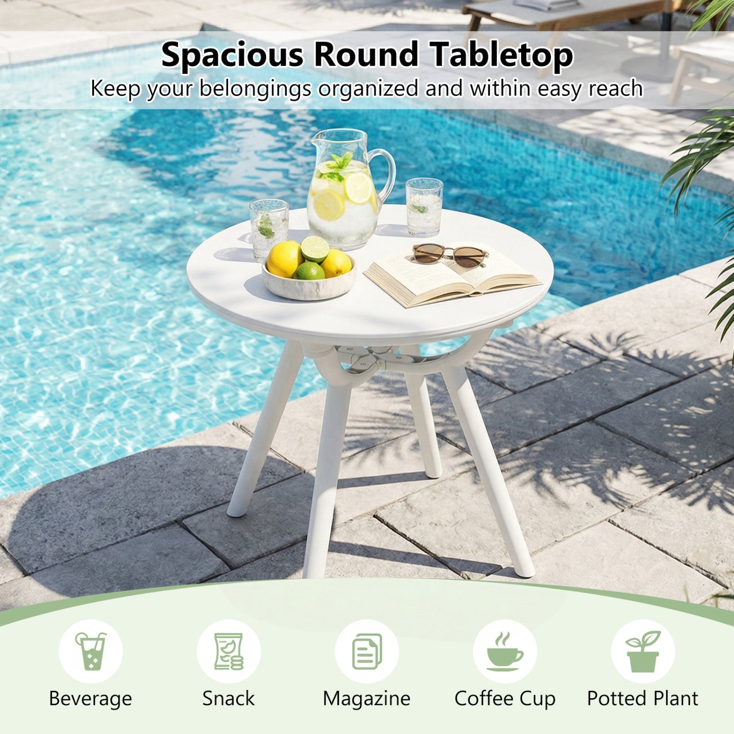 Weather-Resistant Circular End Table, Set of 2, White Patio Coffee Tables at Gallery Canada