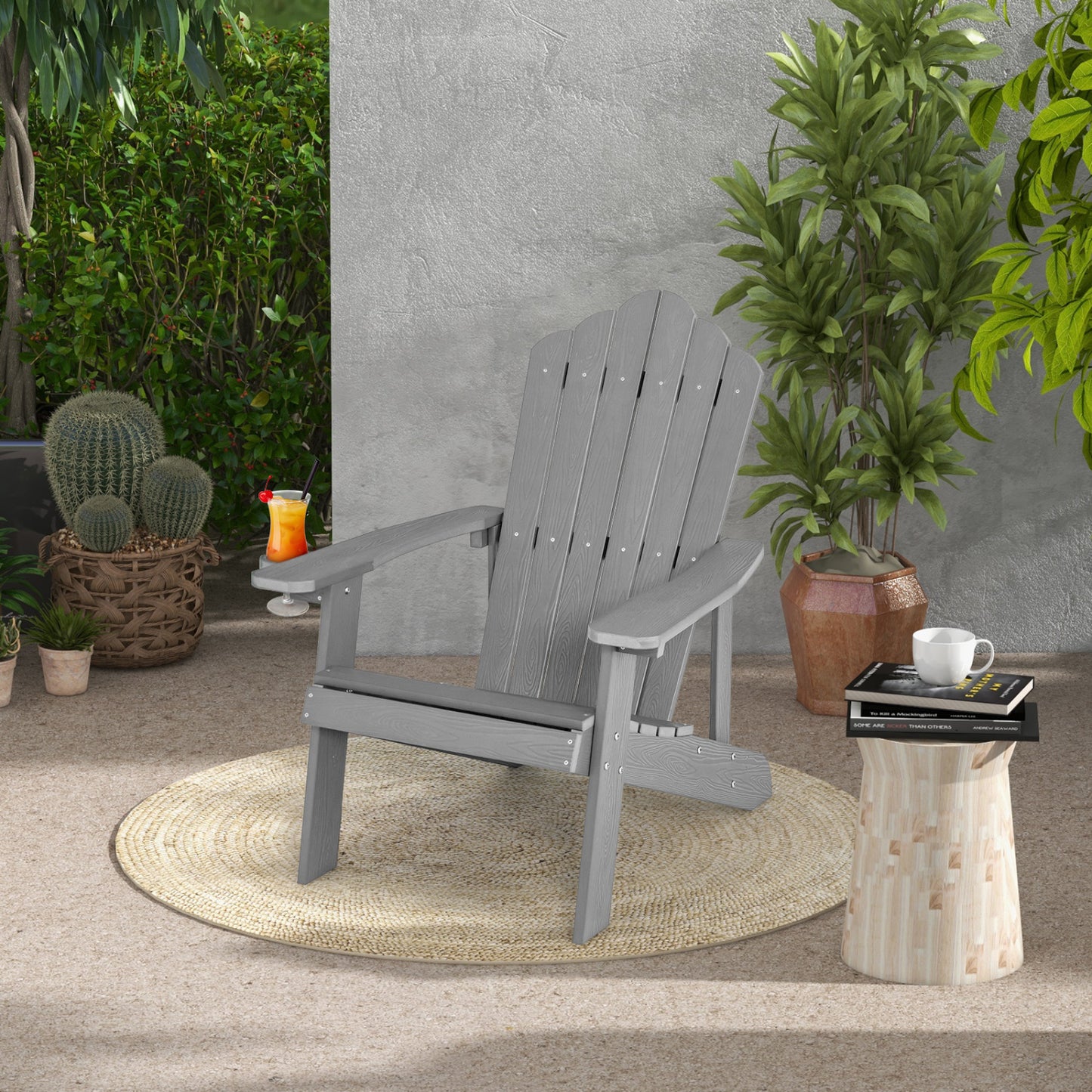 Weather Resistant HIPS Outdoor Adirondack Chair, With Cup Holder, Gray Adirondack Chairs at Gallery Canada