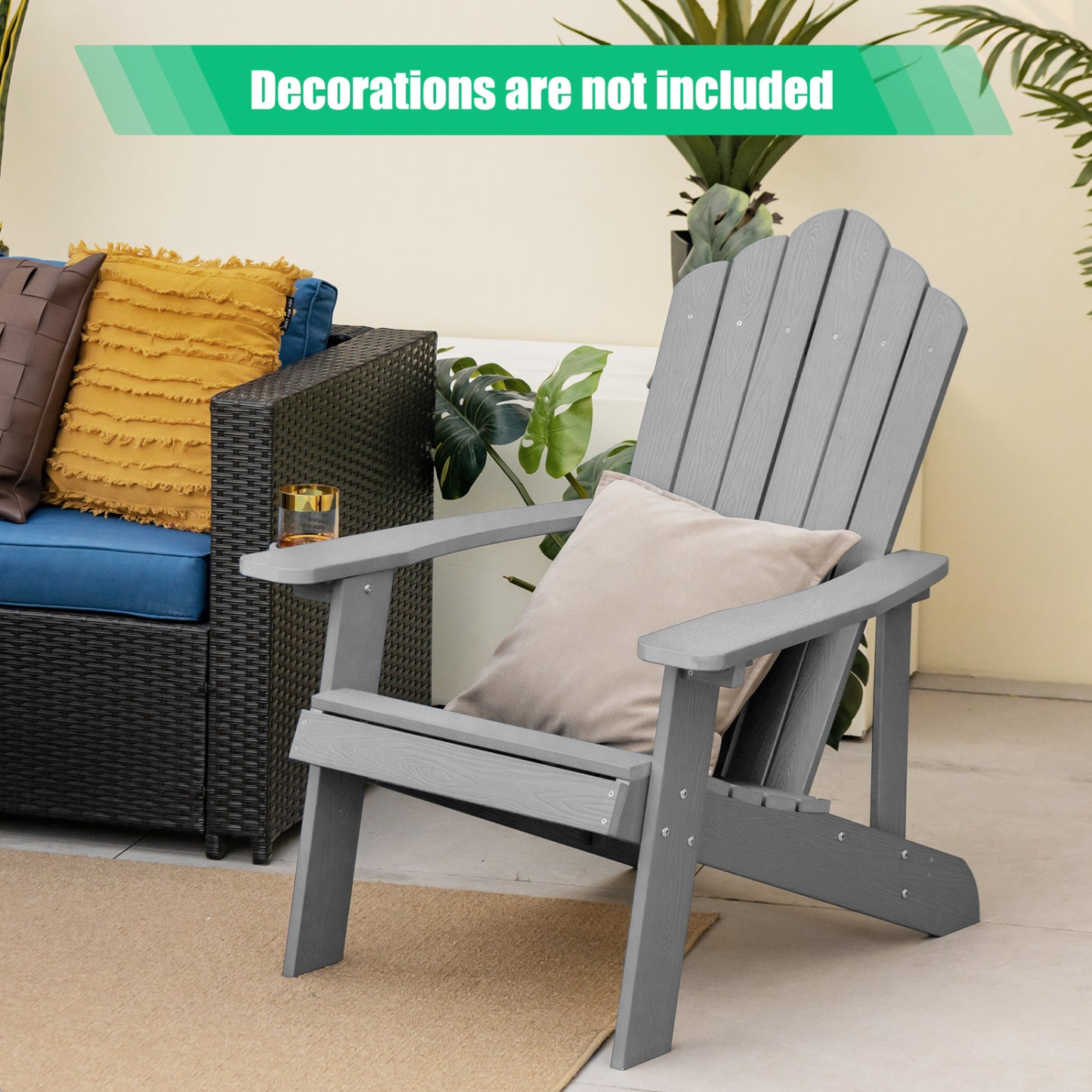 Weather Resistant HIPS Outdoor Adirondack Chair, With Cup Holder, Gray Adirondack Chairs at Gallery Canada