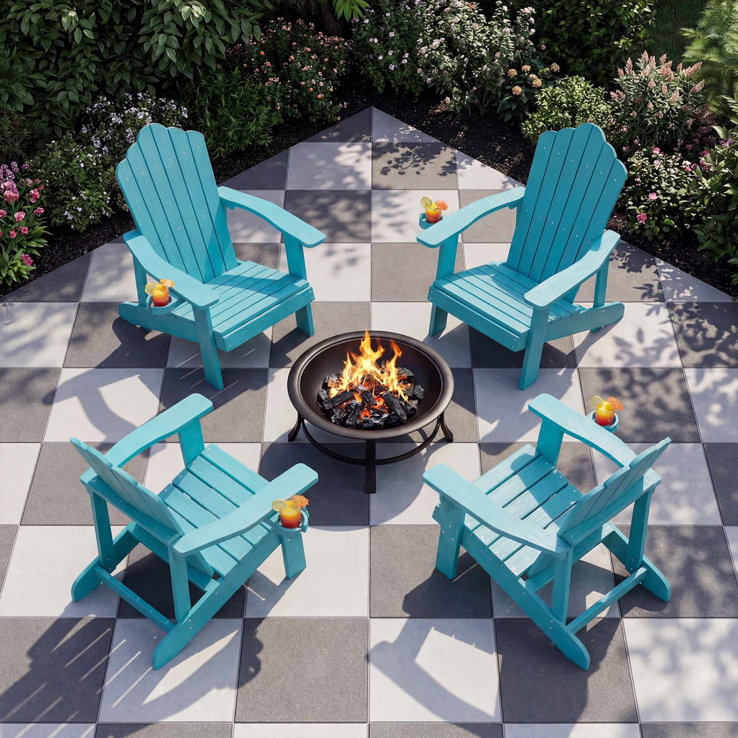 Outdoor Adirondack Chair, Weather Resistant HIPS, With Cup Holder, Turquoise Adirondack Chairs at Gallery Canada