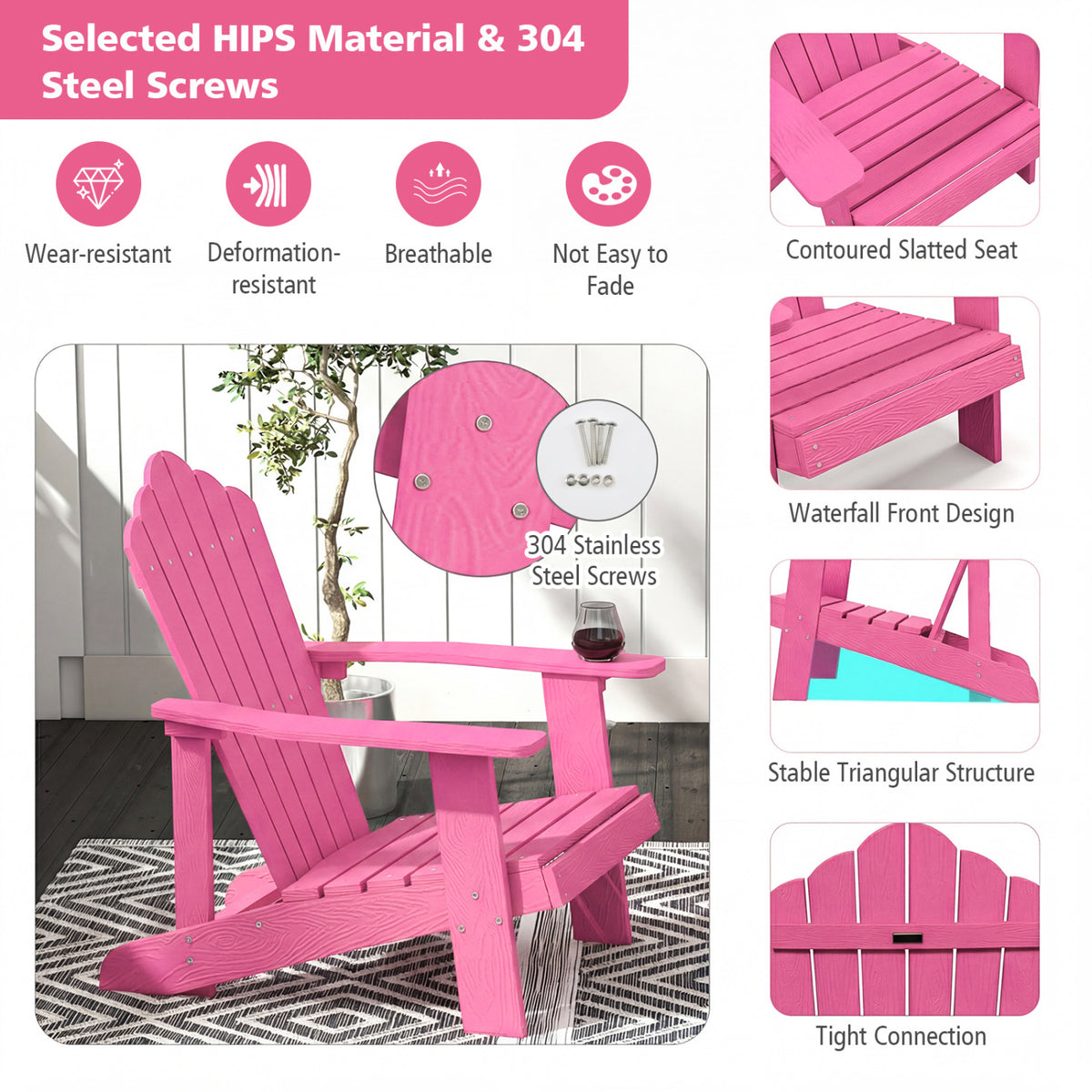 Outdoor Adirondack Chair, Weather Resistant HIPS, Pink Adirondack Chairs at Gallery Canada