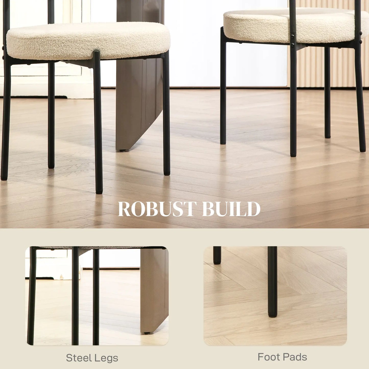 Modern Dining Chairs, Berber Fleece Upholstery, Steel Legs, Beige Dining Chairs at Gallery Canada