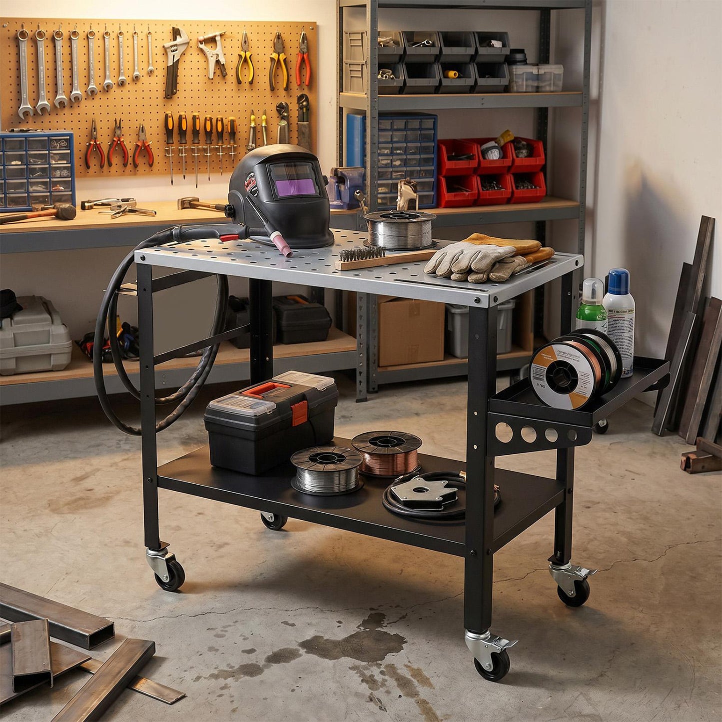 Welding Table 36x18" with Lockable Wheels and 144 Fixture Holes and Tool Slots Garages at Gallery Canada