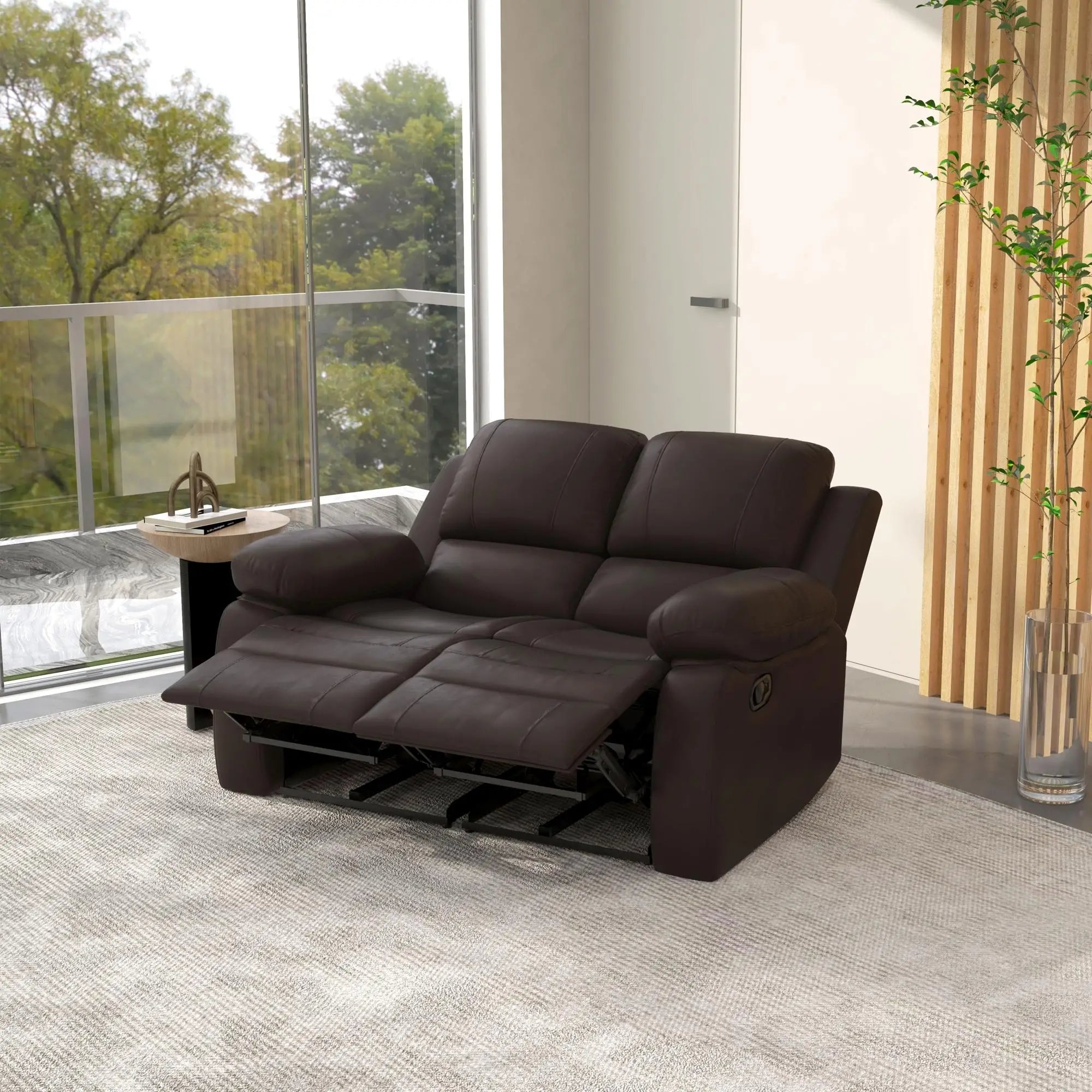PU Leather Manual Recliner Sofa, Double Loveseat with Footrest, Brown 2-Seater Sofas at Gallery Canada