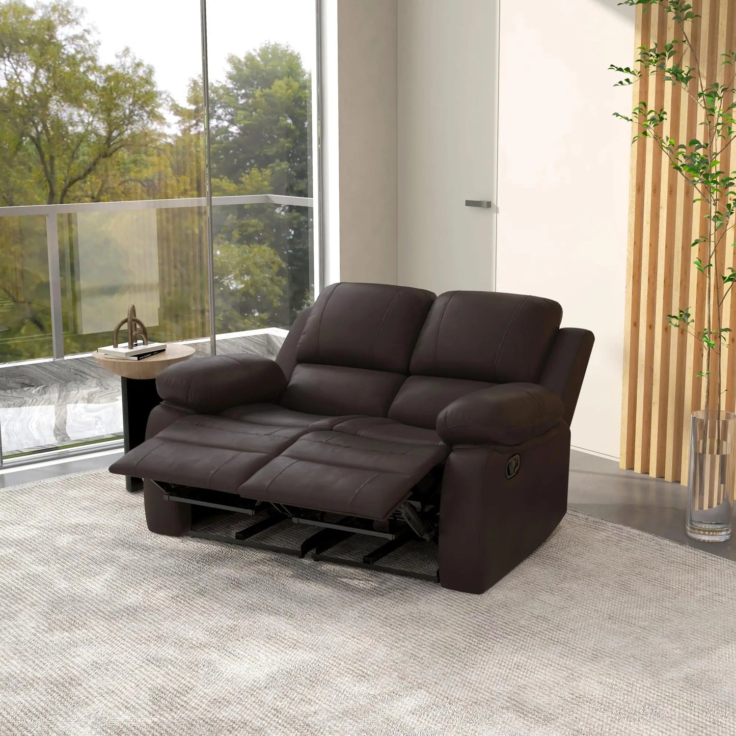 PU Leather Manual Recliner Sofa, Double Loveseat with Footrest, Brown 2-Seater Sofas at Gallery Canada