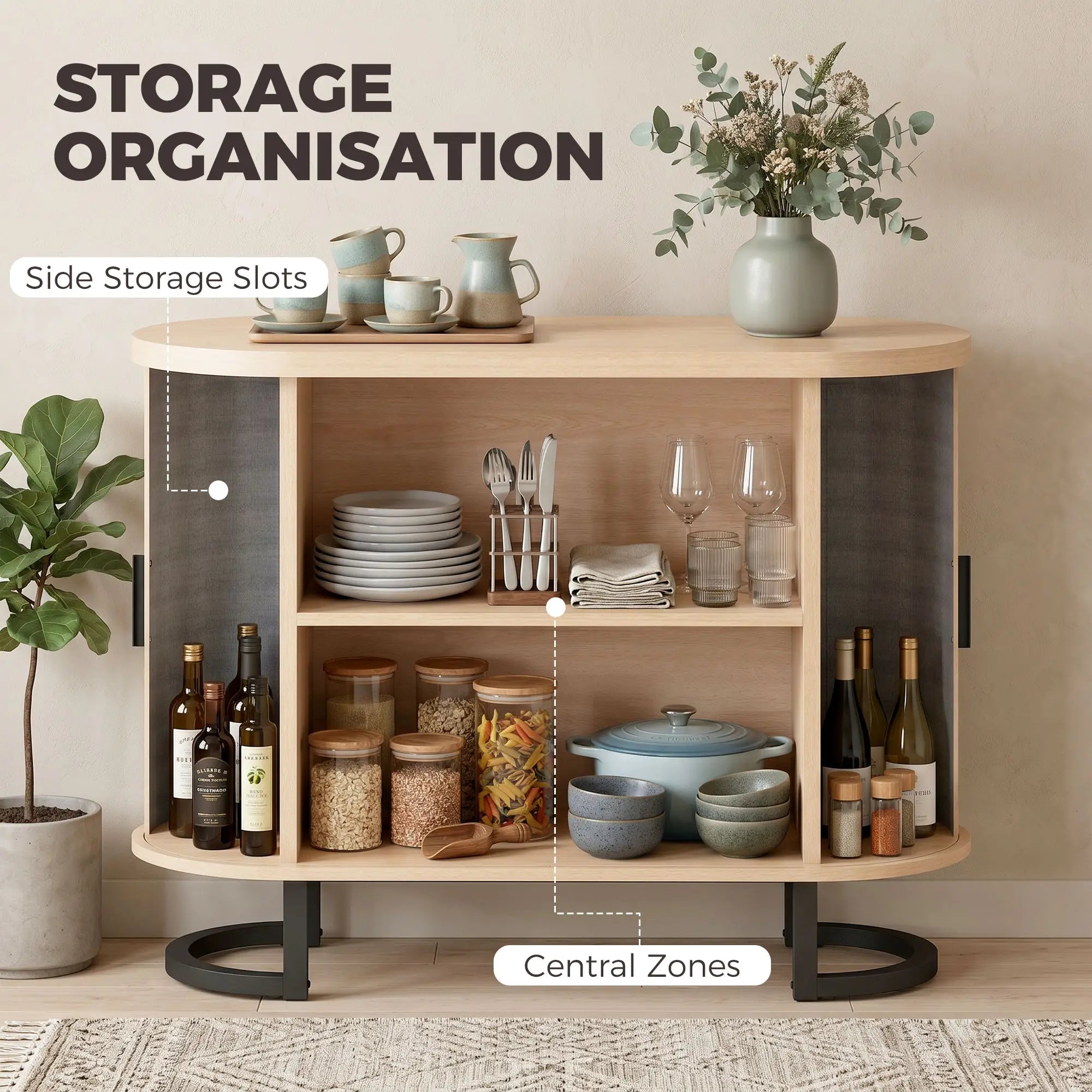 Sideboard Buffet Cabinet, Curved Tambour Doors, Natural Wood Storage Cabinets at Gallery Canada