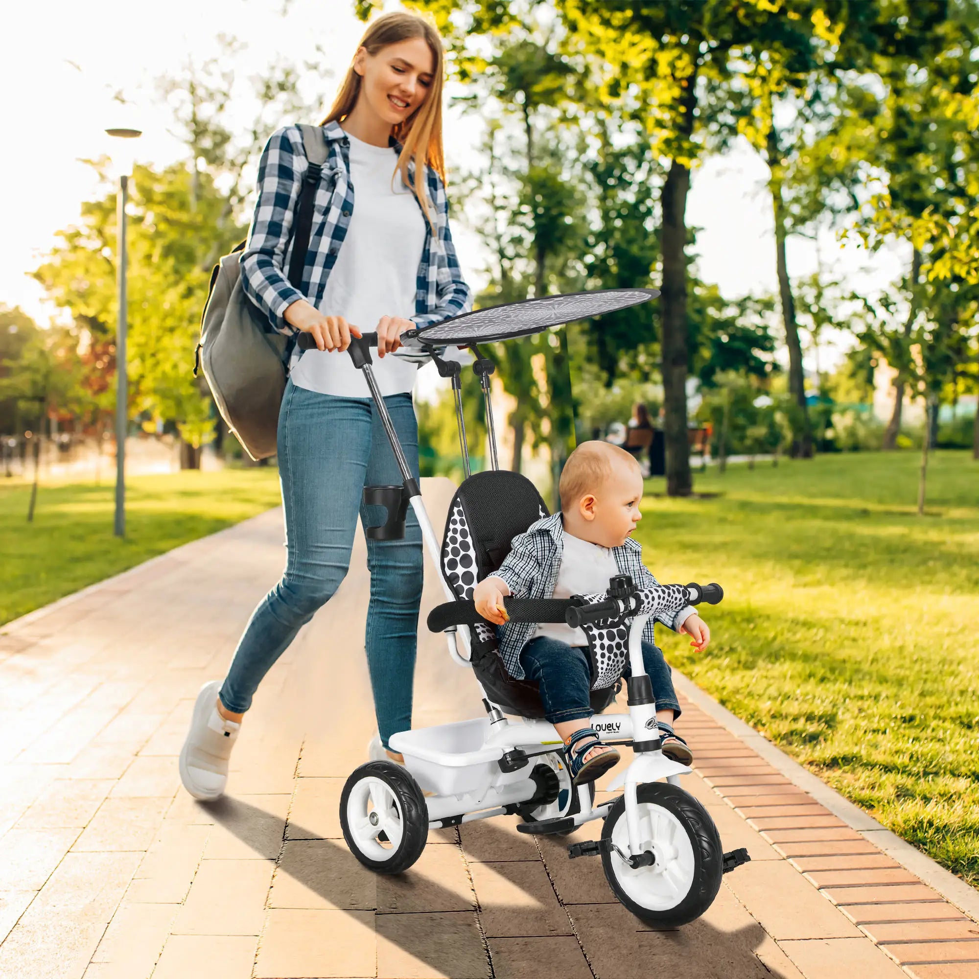 6 in 1 Kids Tricycle, Removable Handlebar, Canopy, White Tricycles for Kids at Gallery Canada