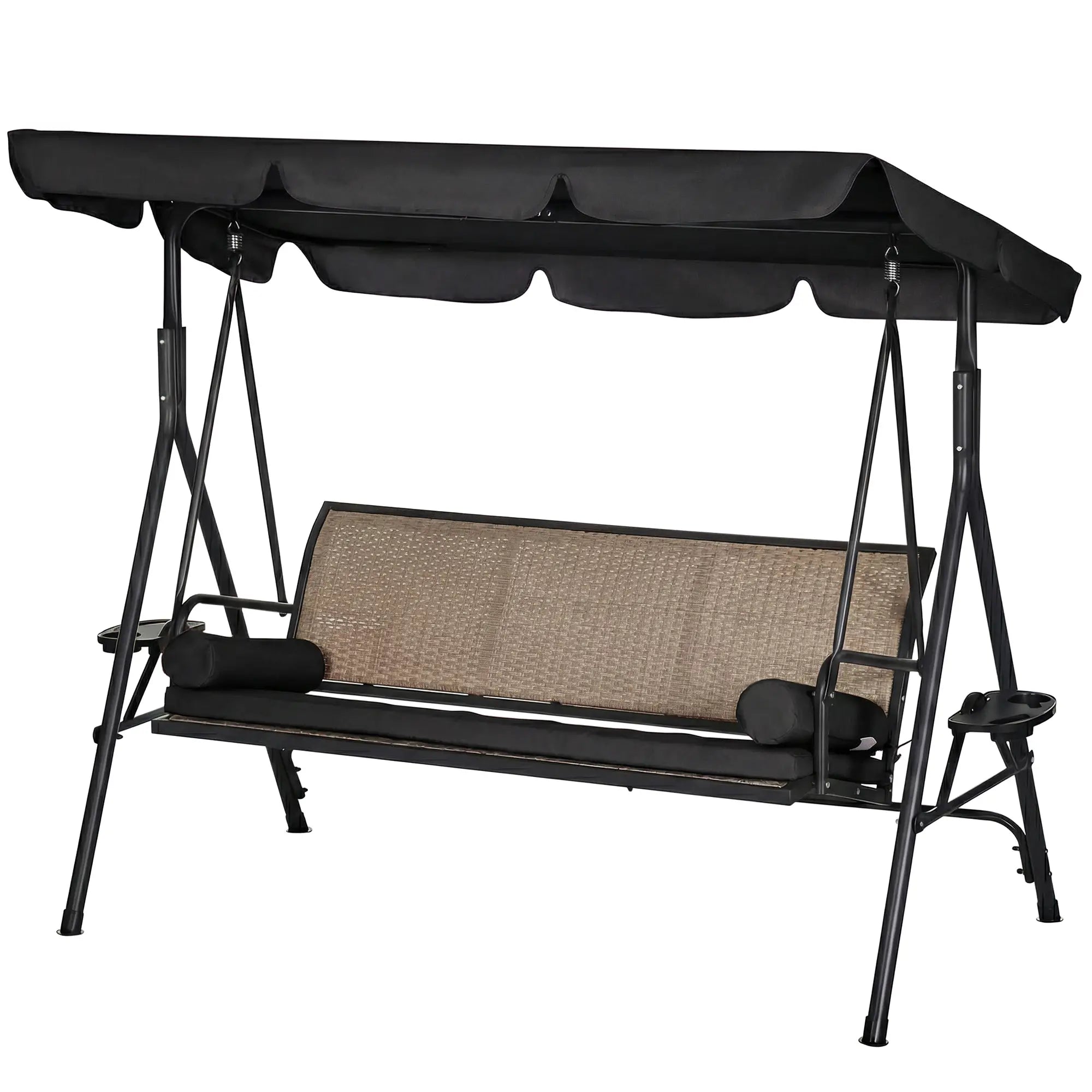 Outdoor 3-Seat Porch Swing, Rattan Seat, Removable Cushion Patio Swings with Stand Black, Light Grey at Gallery Canada