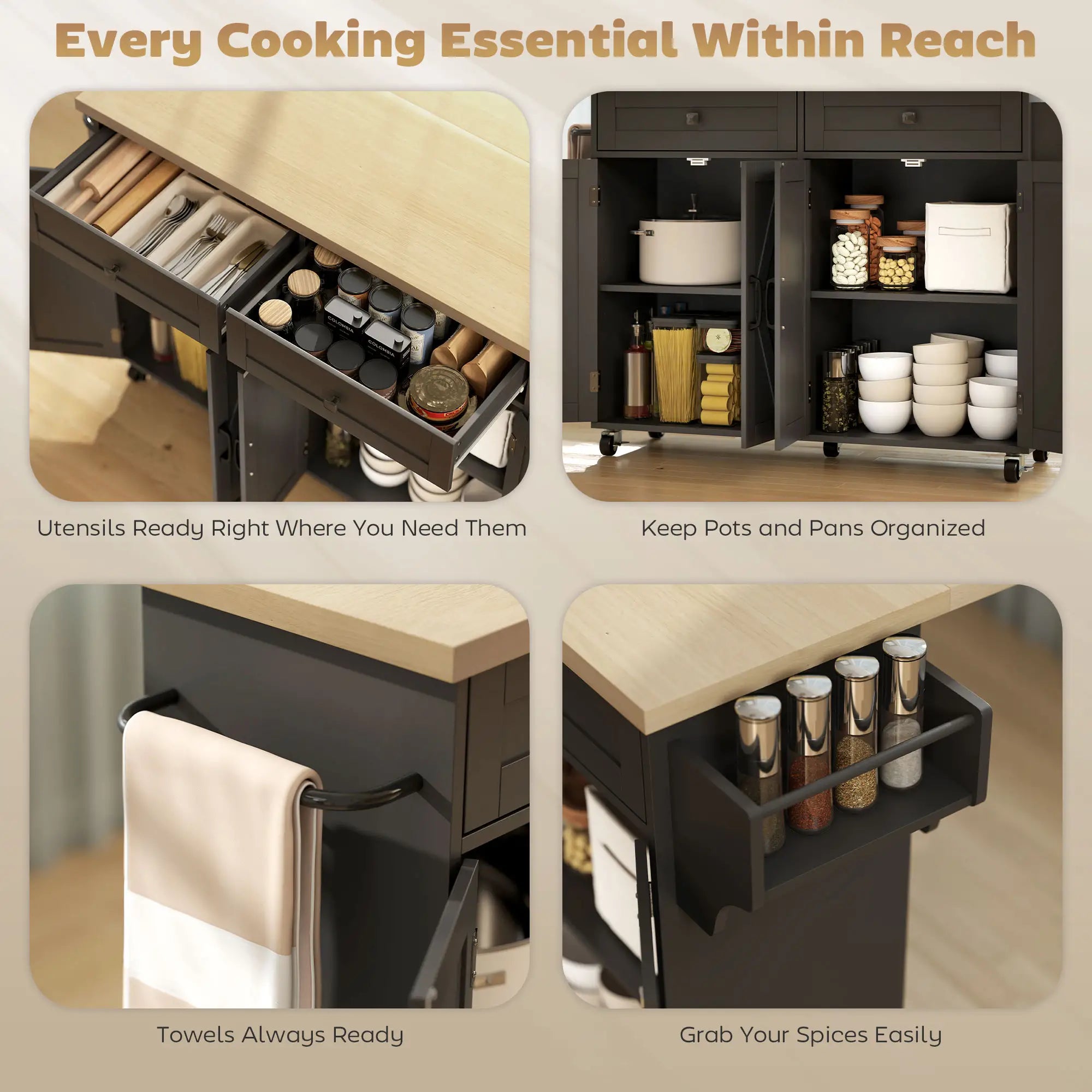 Kitchen Island With Storage, Rolling Cart, Charging Station, Drop Leaf Kitchen Islands & Kitchen Carts at Gallery Canada